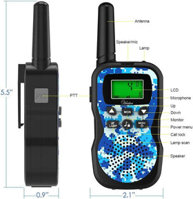 Huaker Kids Walkie Talkies LCD screen close-up highlighting clear channel display for group adventures.