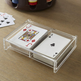 Huang Acrylic Twin Deck Case highlights crystal-clear visibility for easy deck selection.