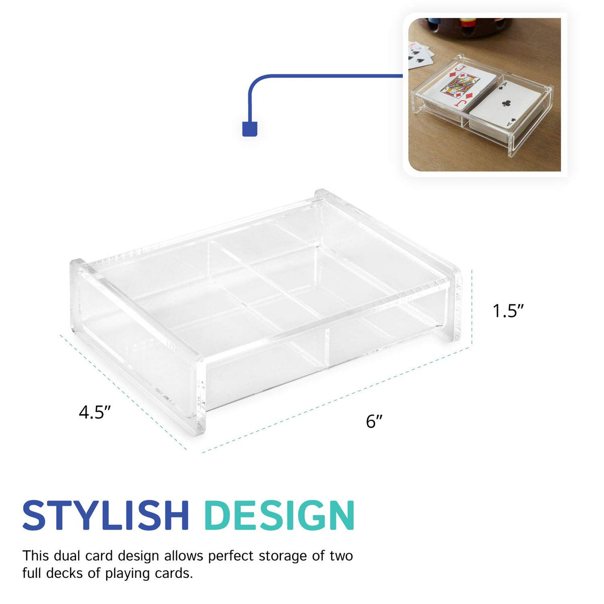 Huang Acrylic Twin Deck Case demonstrates dust and spill protection on a card table.