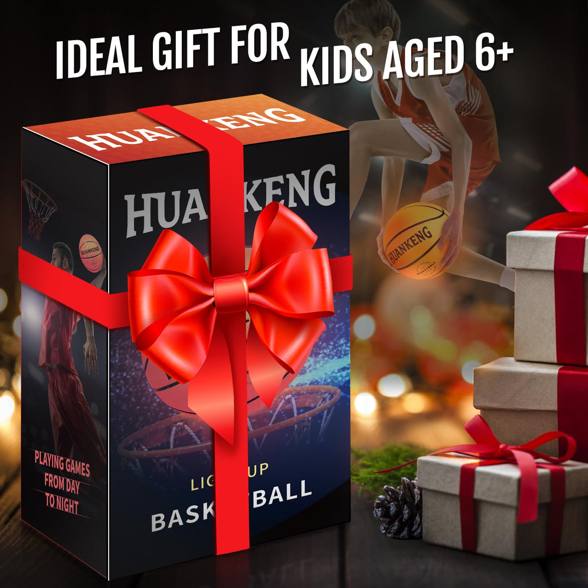 HuanKeng gift-boxed glow basketball, a social toy for teens and kids