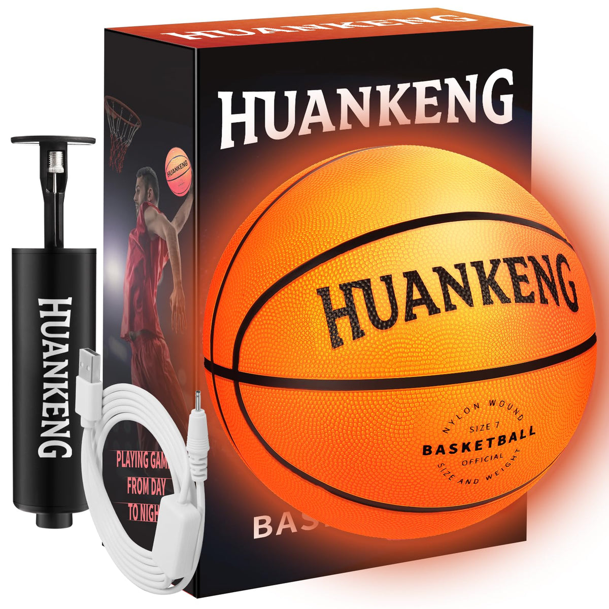 HuanKeng glow basketball with rechargeable light for night games and outdoor fun