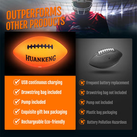 HuanKeng glow football includes USB cable and pump for quick setup