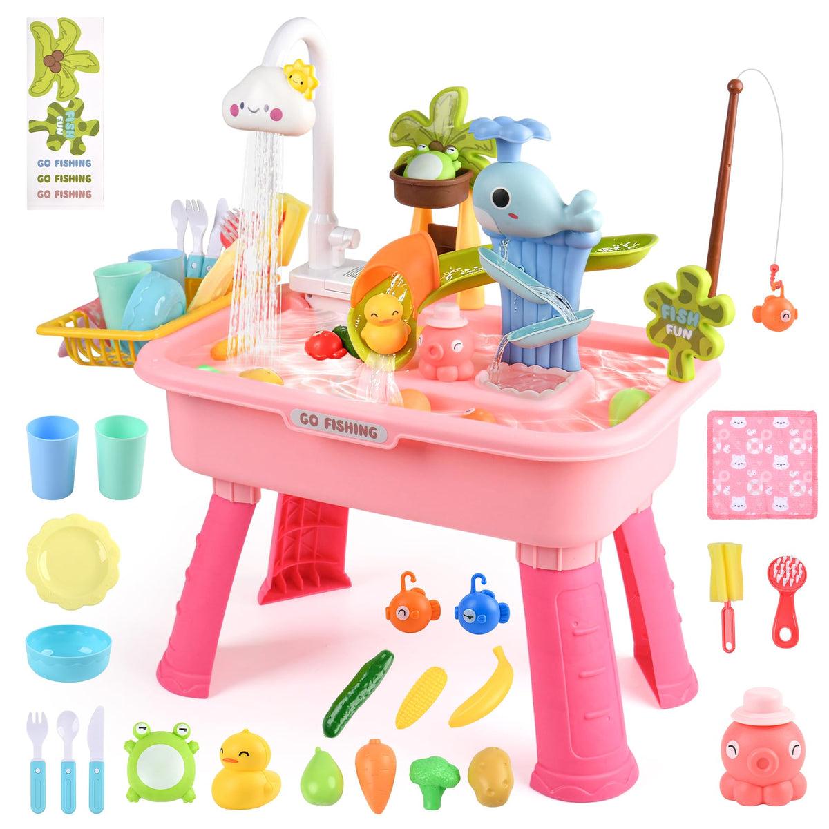 HUASHILUO upgraded water table with electric pump enables real-flow water play for toddlers.