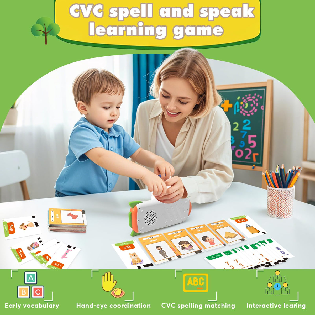 HUBFIVY 106 CVC Word Cards close up highlights varied vocabulary