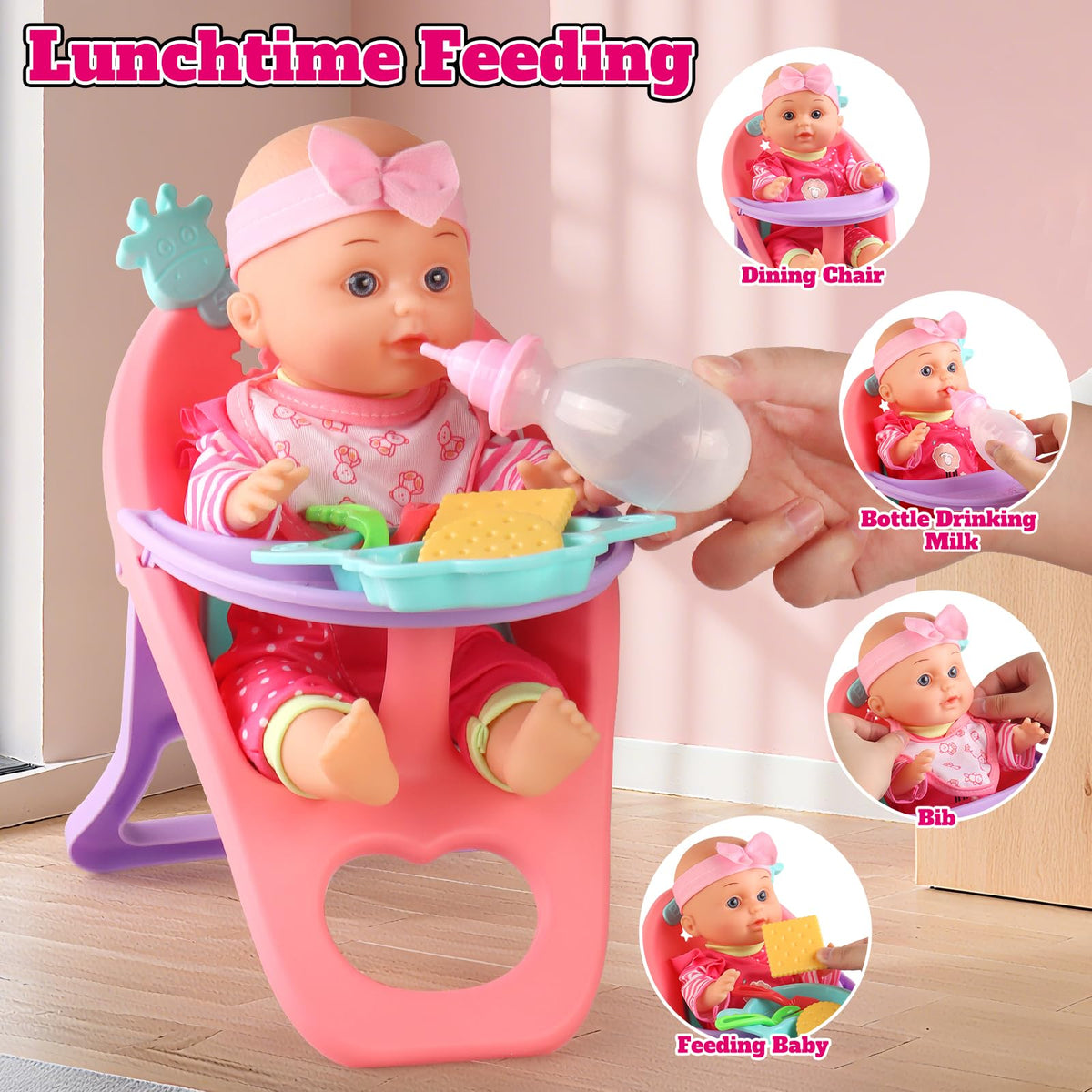 HuceePlay potty, bottle, and pacifier promote practical caregiving scenarios.
