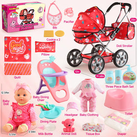 HuceePlay stroller with accessories supports pretend caregiving experiences.