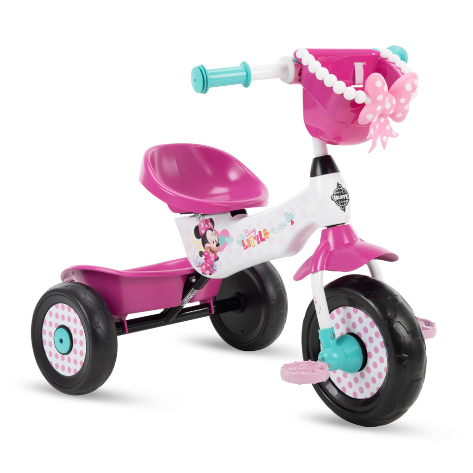 Huffy Disney Minnie Mouse trike front view for safe, stable rides.