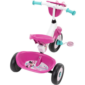 Huffy Minnie Mouse trike built-in storage compartments support outings.