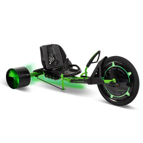 Huffy Green Machine front view with dual-stick steering for precise drifts.