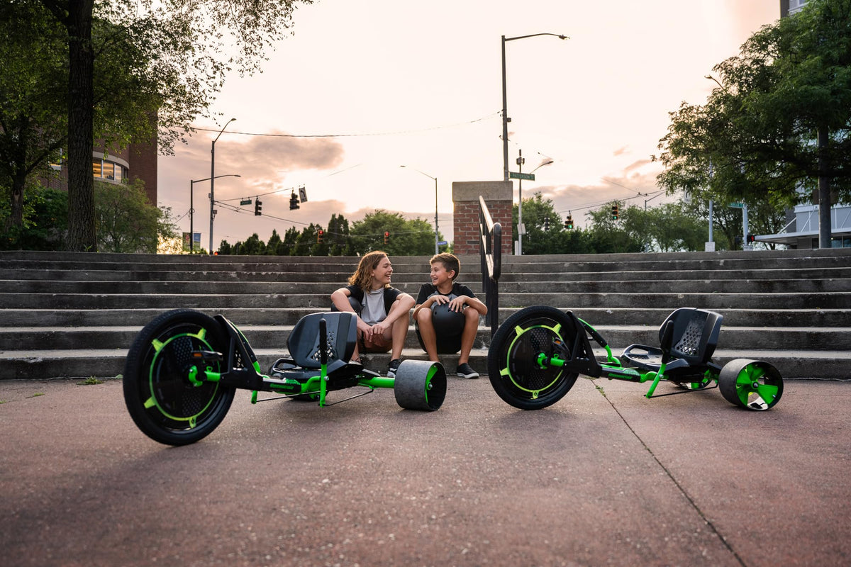 Huffy Green Machine in action delivering 180° drifts on the street.
