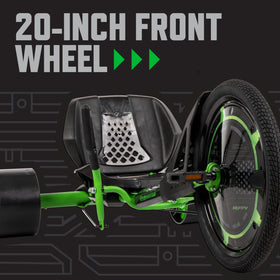 Huffy Green Machine LED lights under seat glow for night rides.