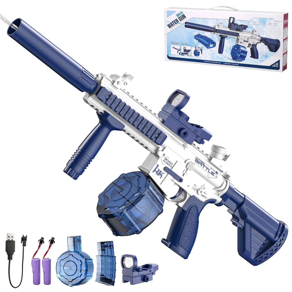 Hugeway electric water gun with 32ft range and light effects for outdoor battles.