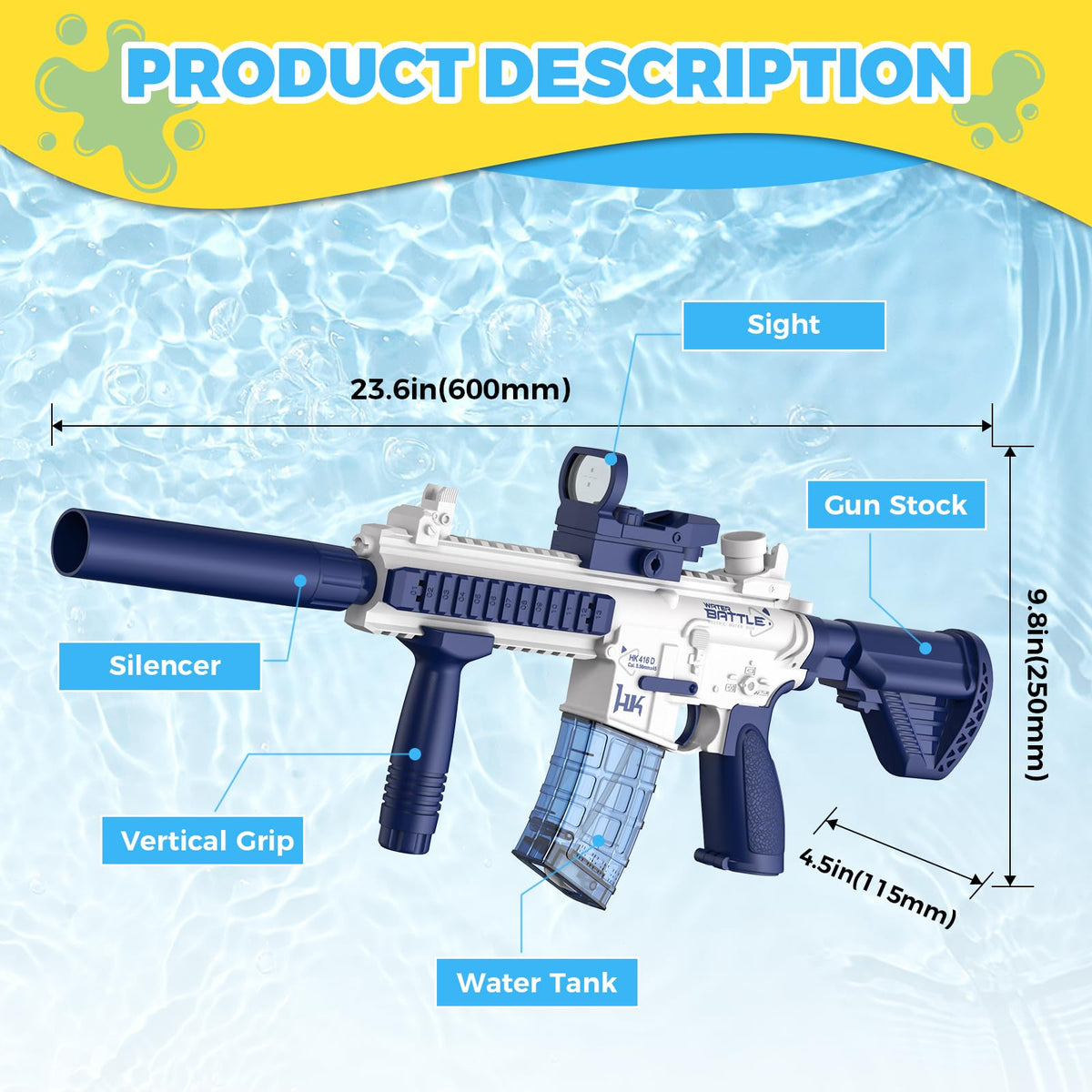 Hugeway water gun during quick assembly with battery and tank setup.
