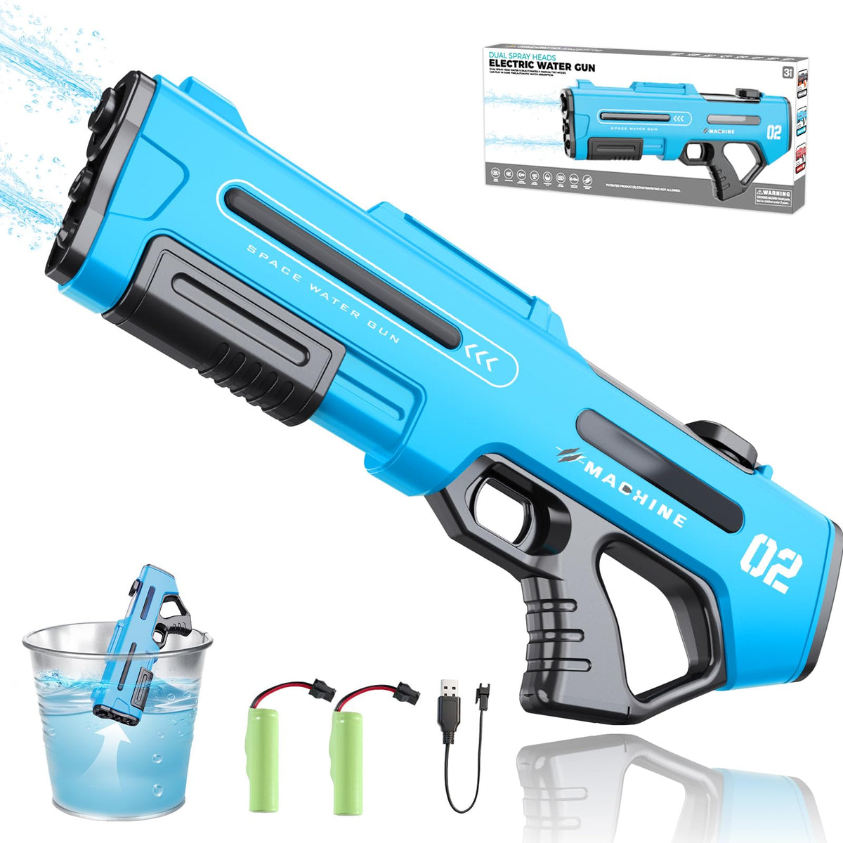 Hugeway electric water gun front view shows compact design for backyard battles.