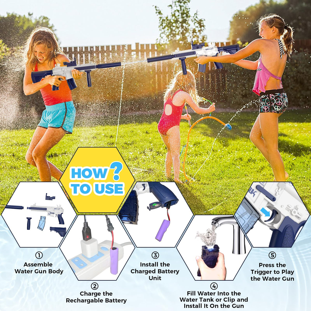 Waterproof battery protection cover on Hugeway water gun prevents splashes