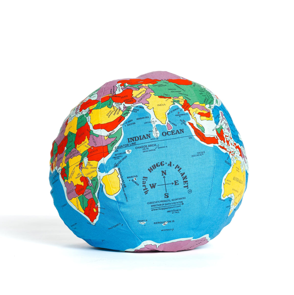 Hugg-A-Planet Classic Political Earth front view highlighting educational design for curious kids.