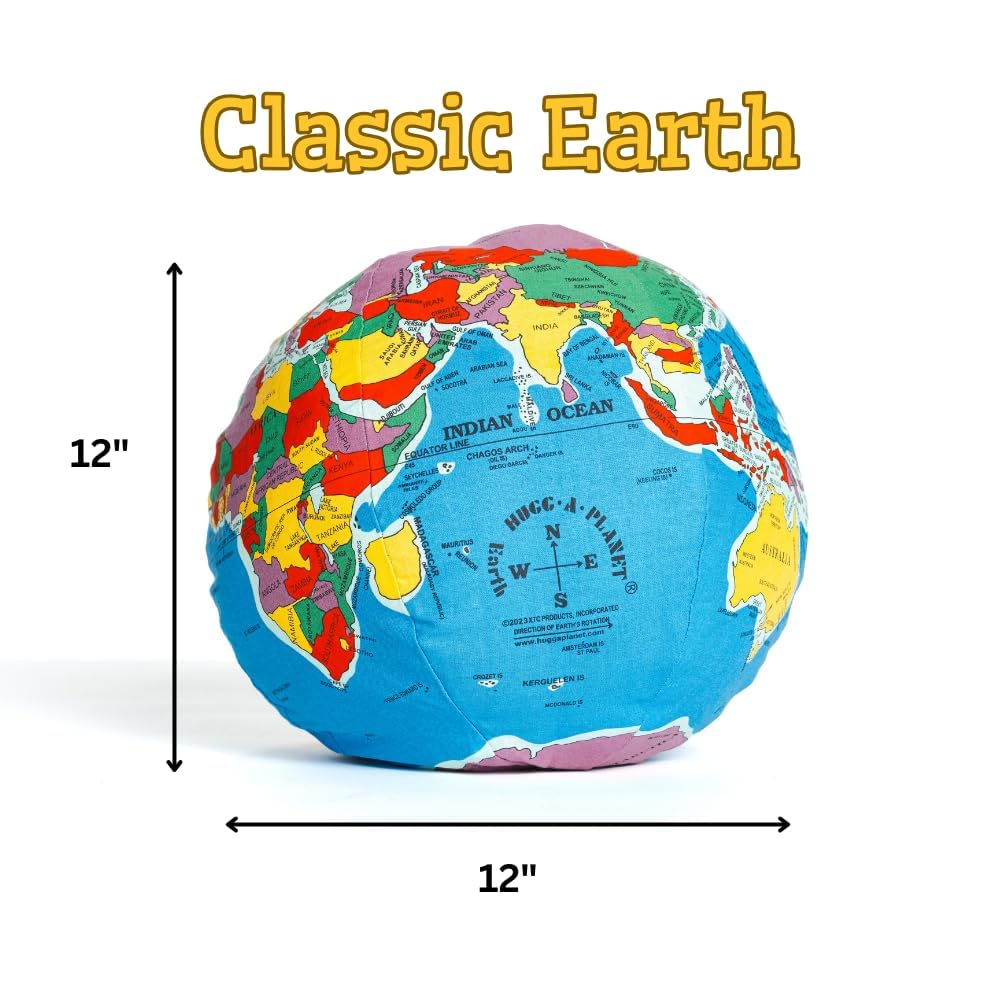 Hugg-A-Planet Classic Political Earth on shelf display fits cozy family rooms.