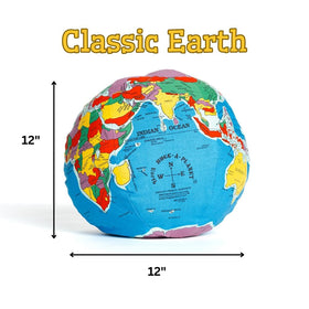 Hugg-A-Planet Classic Political Earth on shelf display fits cozy family rooms.