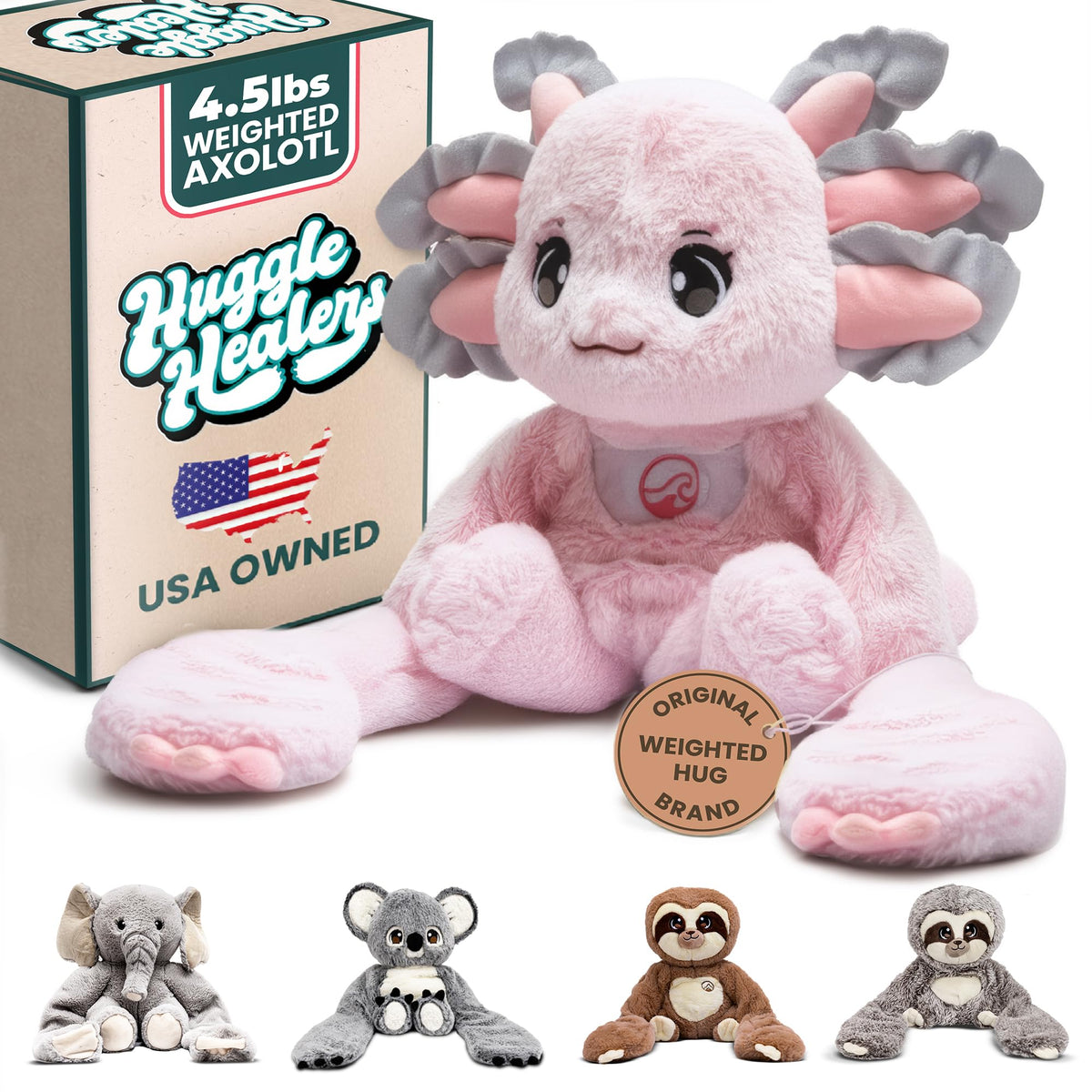 Huggle Healers Ula Axolotl with 36-inch arms for enveloping hugs and comfort