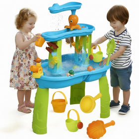 Hugut 3-tier water table top view with cascading levels encouraging exploratory play.