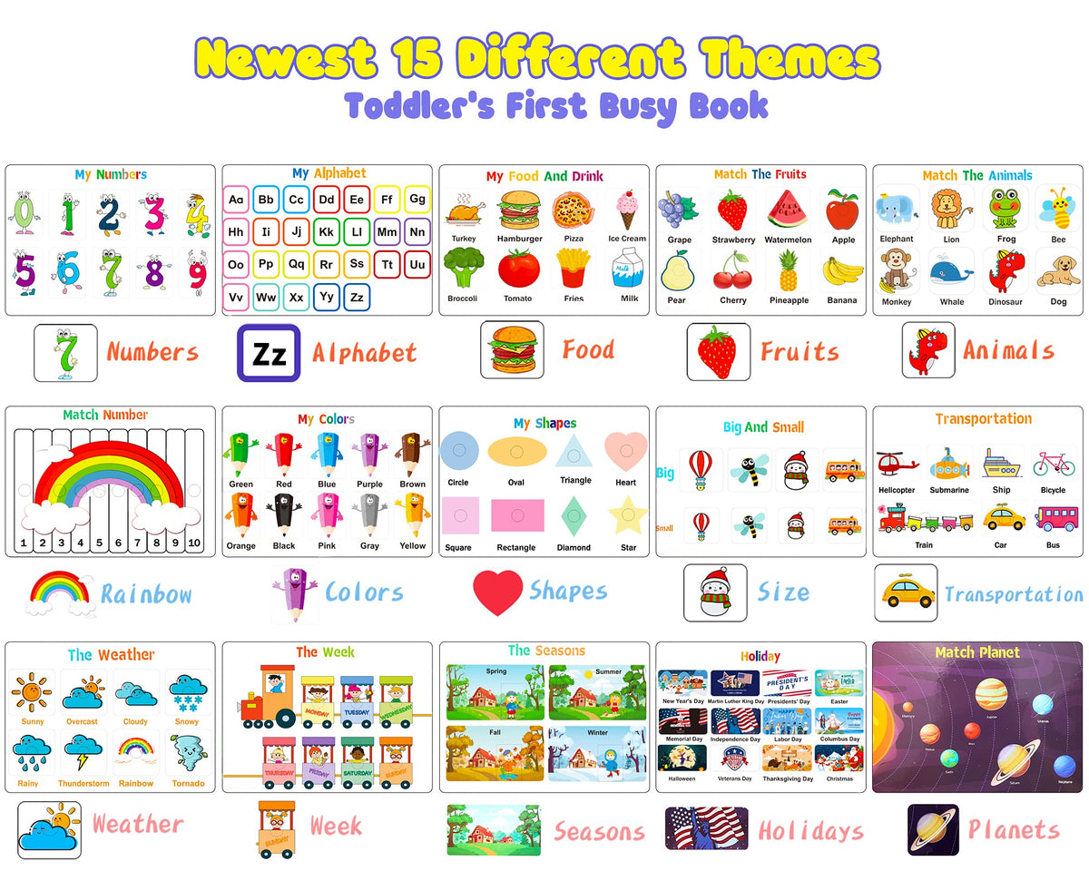 Huijing Busy Book 15-themes pages engage early learners with numbers, letters, and colors