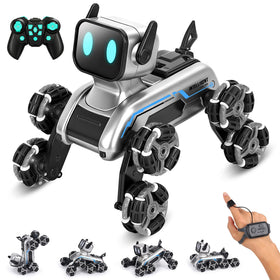 HuiJuKeJi interactive robot dog RC stunt car with vibrant RGB LED eyes for indoor fun