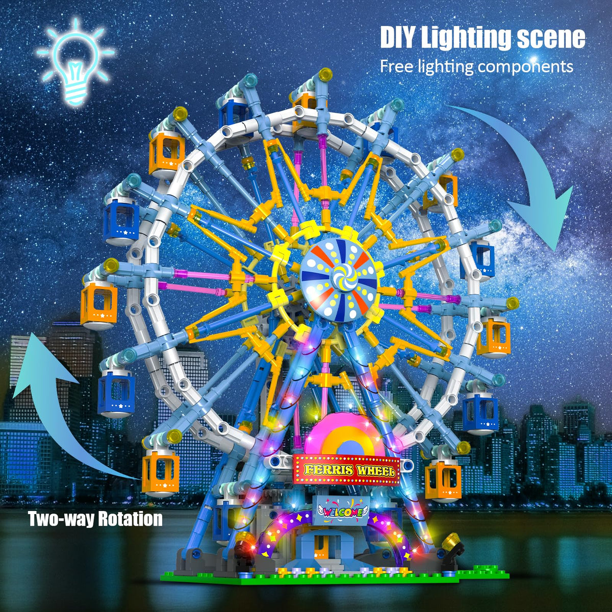 HuiNiu Ferris Wheel nightglow lights create a cozy bedroom display.