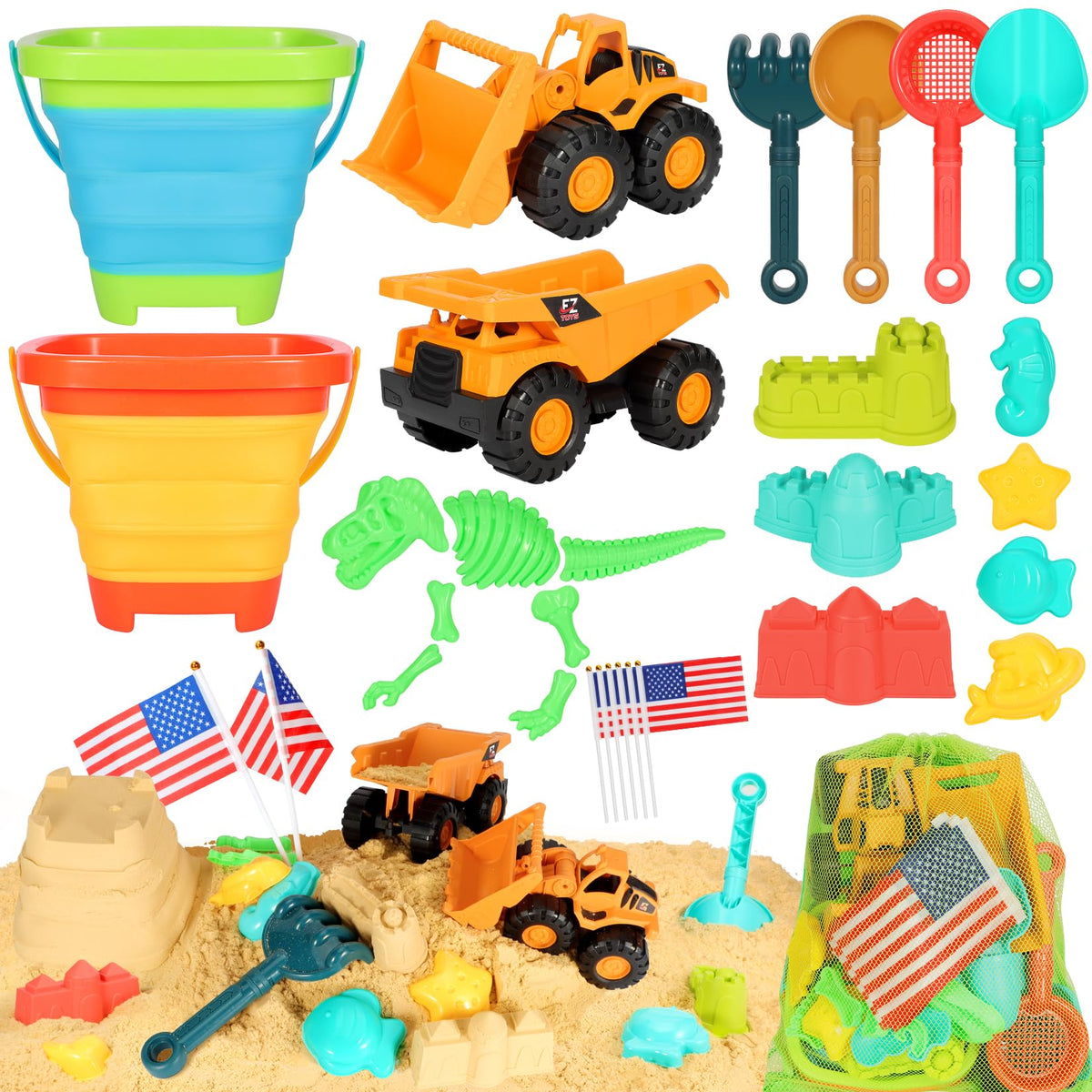 HUITEM beach-sand-toys-29pcs-set enables imaginative sand play at the shore.