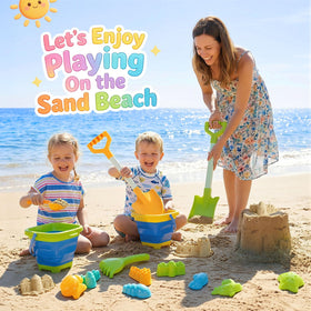HUITEM collapsible beach bucket in use for easy transport and storage.