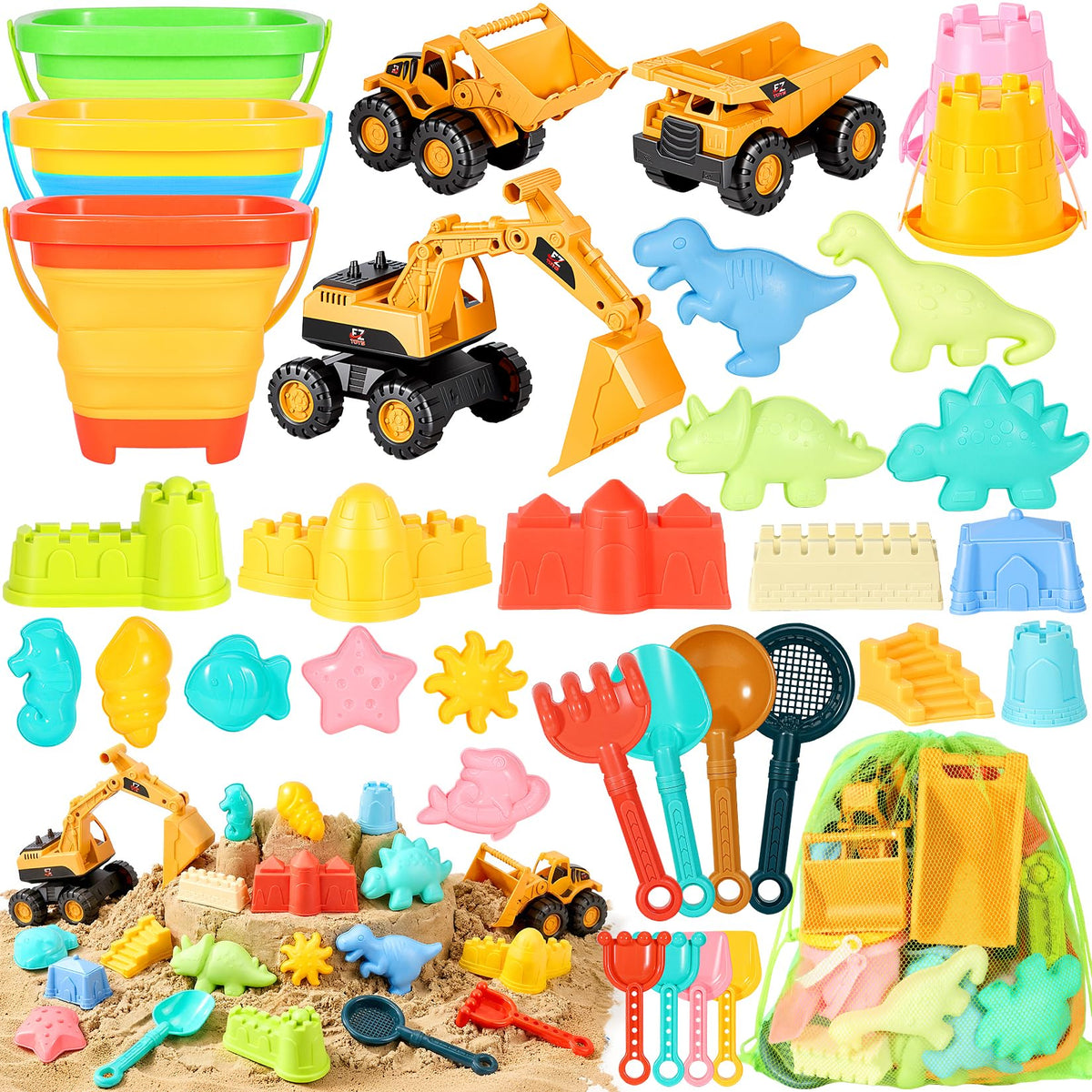 HUITEM 35pc beach toys set for creative sand play