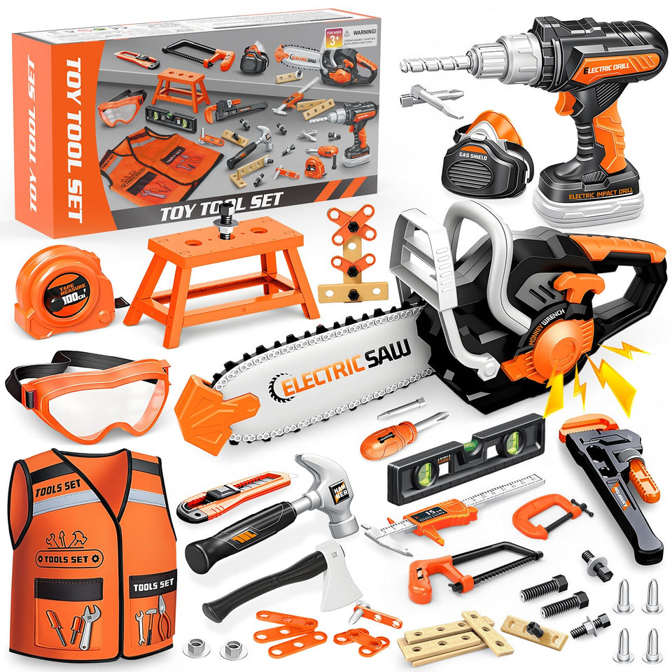 HUITEM kids tool set with electric drill boosts imaginative play and fine motor skills