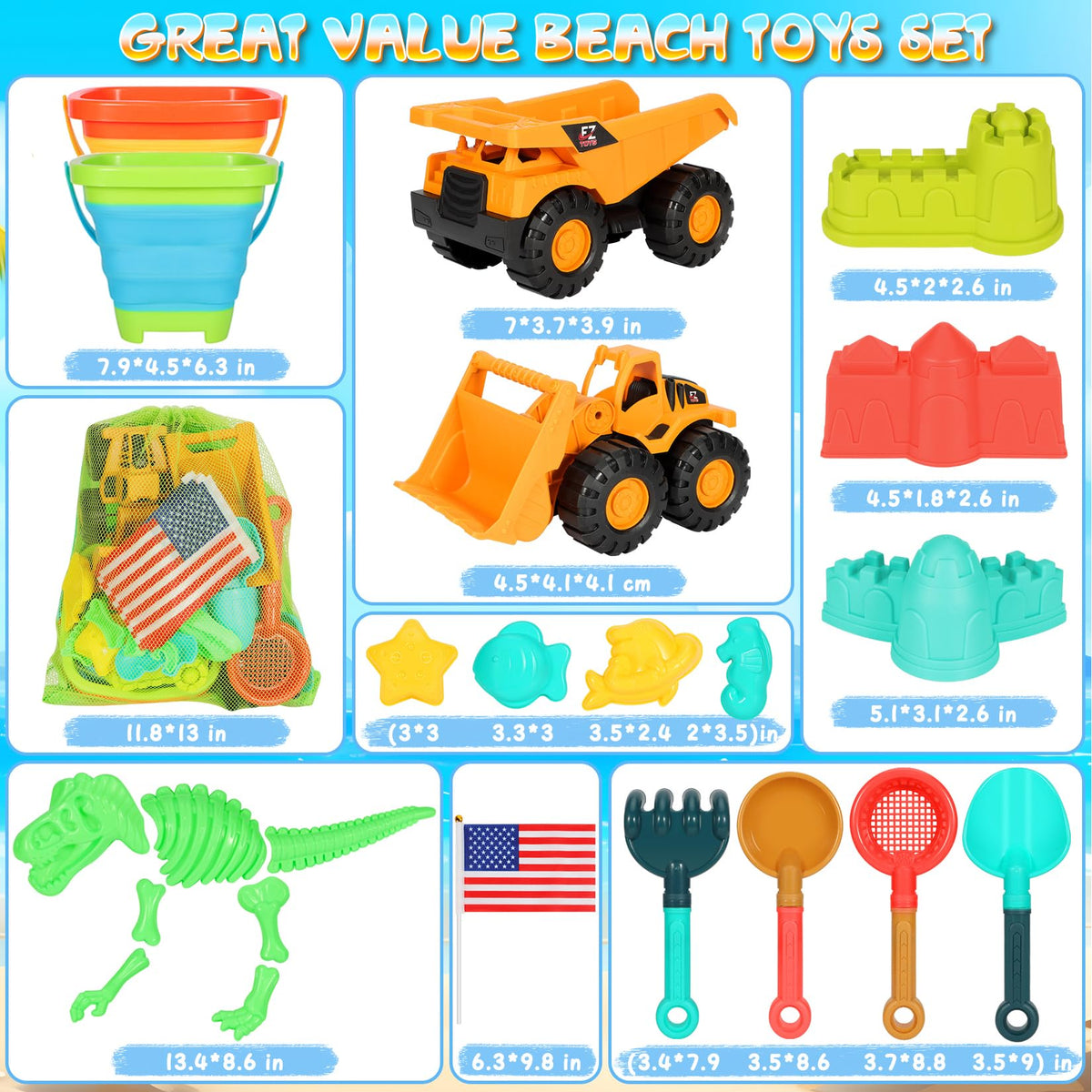 HUITEM mesh-beach-bag keeps toys organized and dry between uses.