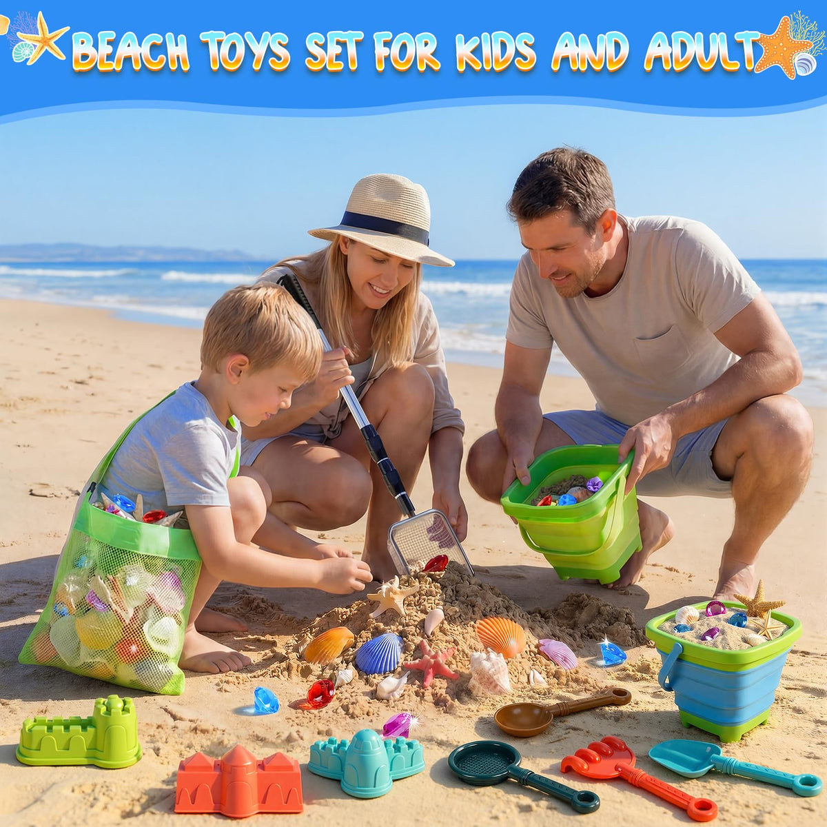HUITEM sand castle molds kit for creative seaside sand sculpture sessions.