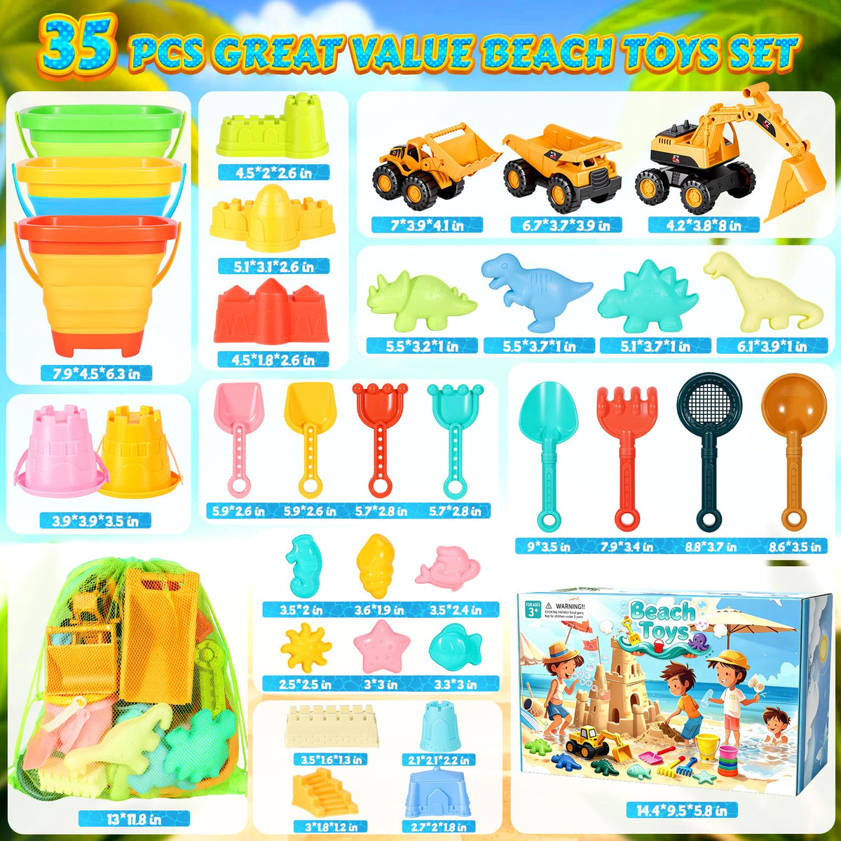 HUITEM three dump trucks for transporting sand and building castles