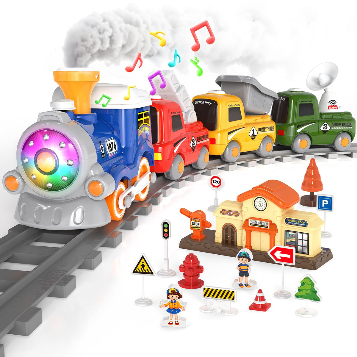 HUITEM train set locomotive with steam and lights for immersive pretend travel