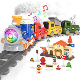 HUITEM train set locomotive with steam and lights for immersive pretend travel