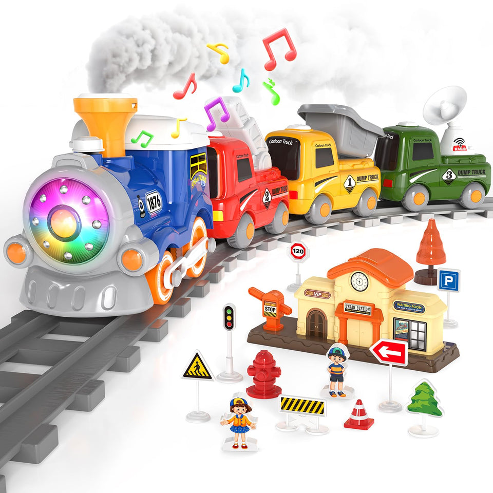 HUITEM train set locomotive with steam and lights for immersive pretend travel