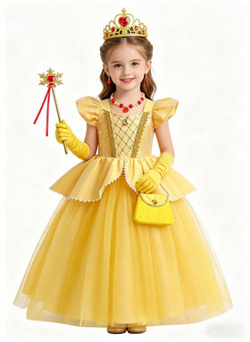 Hulaha Belle yellow princess dress back with detachable bow for versatile styling