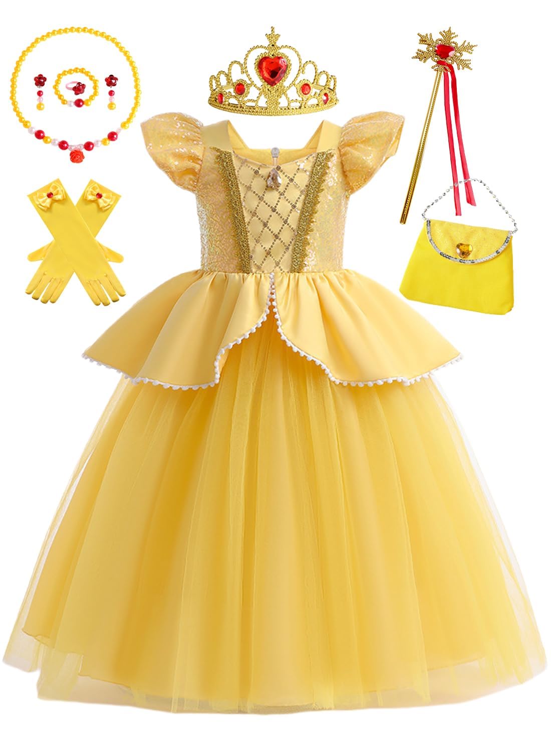 Hulaha Belle yellow princess dress front view for cheerful daytime play