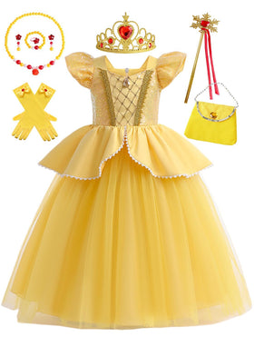 Hulaha Belle yellow princess dress front view for cheerful daytime play