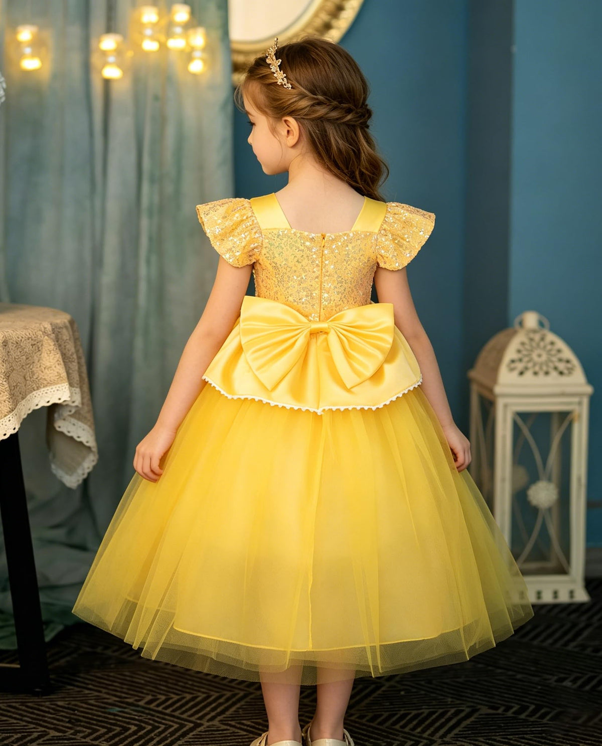 Hulaha Belle yellow princess dress full three layer skirt for twirl worthy movement