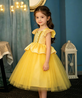 Hulaha Belle yellow princess dress mesh bodice with iridescent sequins