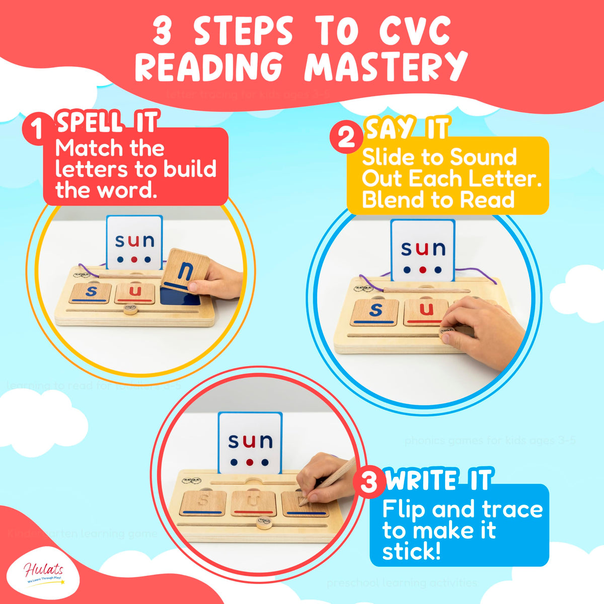 Hulats CVC Word Magic phonics flash cards double-sided for versatile practice