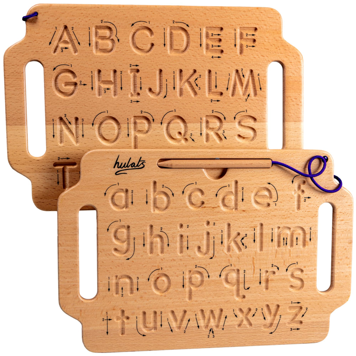 Hulats Learn to Write portable wooden tracing board for on-the-go writing practice.