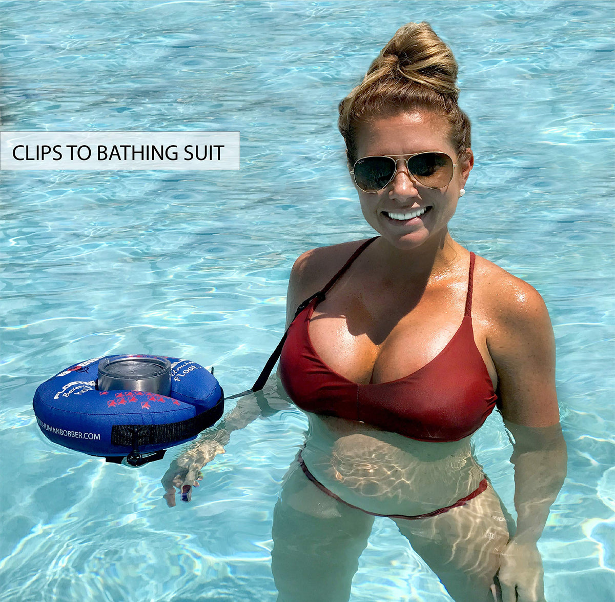 Human Bobber donut drink coaster keeps drinks stable and accessible poolside