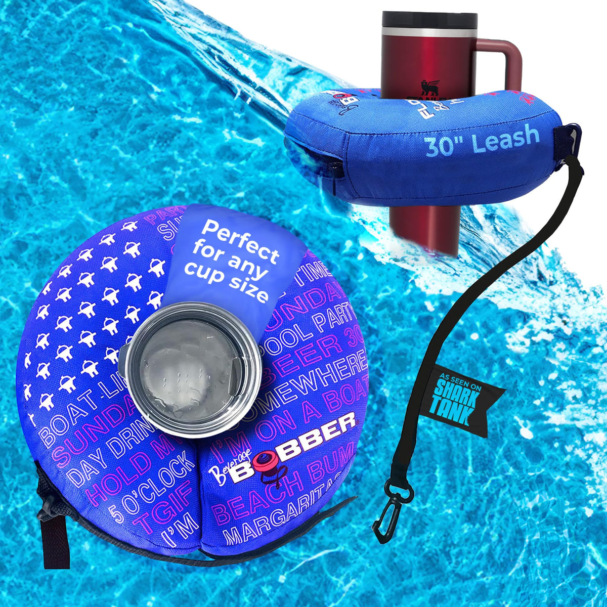 Human Bobber inflatable drink holder in blue keeps beverages afloat in pool