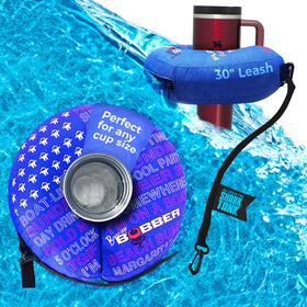 Human Bobber inflatable drink holder in blue keeps beverages afloat in pool