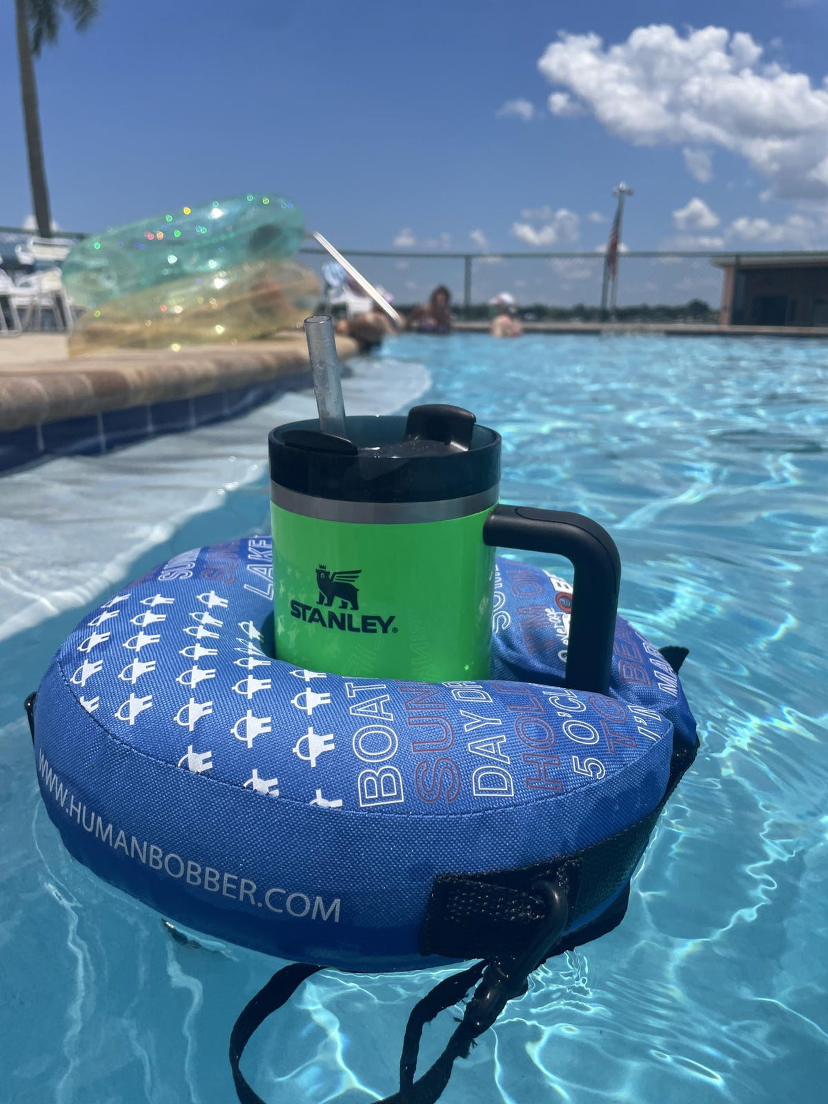 Human Bobber two-size option fits cans and bottles for versatile poolside sipping