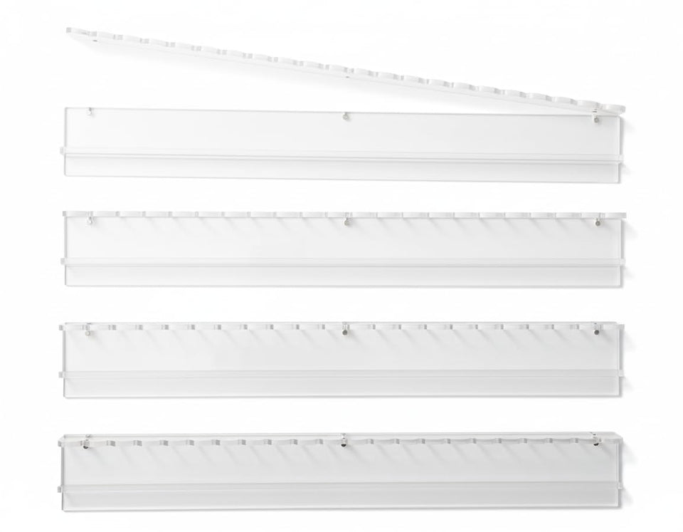 Humble Oak Co. scallop mahjong rack in clear acrylic, highlighting transparency and design.