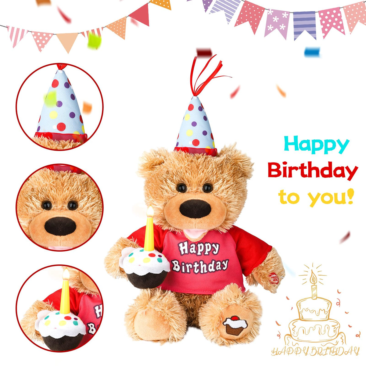 Humor Ted birthday bear singing to entertain kids during celebrations